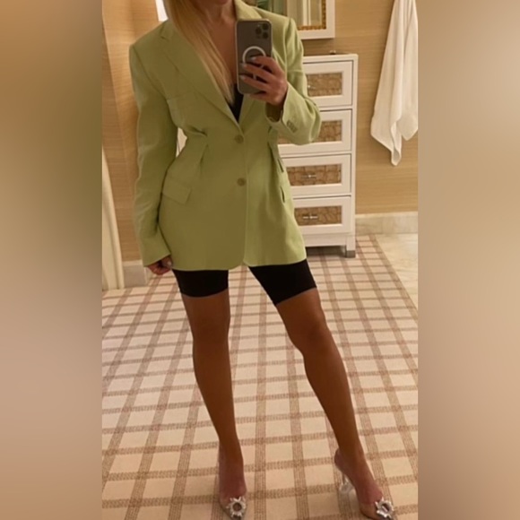 Jacquemus Le Coup De Soleil wool lime green dress blazer size 34